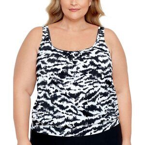 Swim Solutions Tankini Bikini Top 22W Feral Stripes Blouson Tummy Control Waist